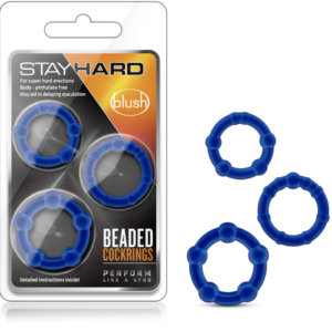 Stay Hard Beaded Cockrings Blue - kit de 3 anillos