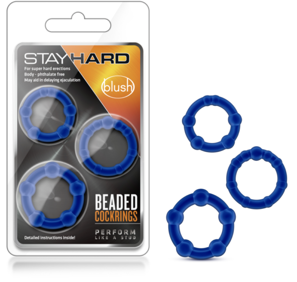 Stay Hard Beaded Cockrings Blue - kit de 3 anillos
