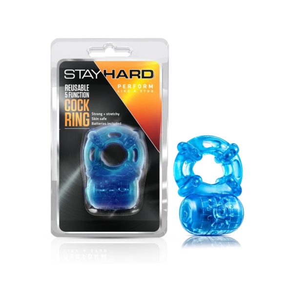 Stay Hard Reusable 5 Function Vibrating Cock Ring - Blue