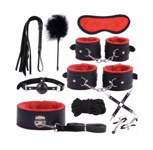Kit BDSM - 10 piezas (rojo/negro)