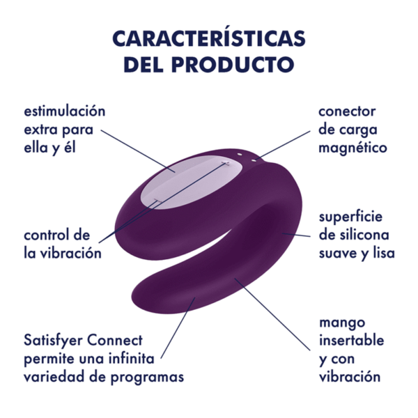 Satisfyer Double Joy Rechargeable Silicone Dual Stimulating Vibrator - Purple - Imagen 4