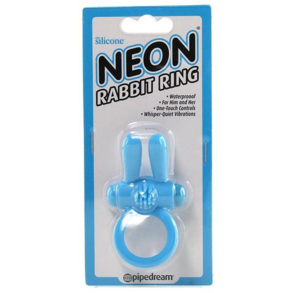 Neon Rabbit Vibrating Cock Ring in Blue - Imagen 6