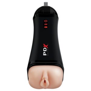 Pipedream Extreme Elite Rechargeable Talk-Back Super Masturbator - Pussy - Vanilla/Black