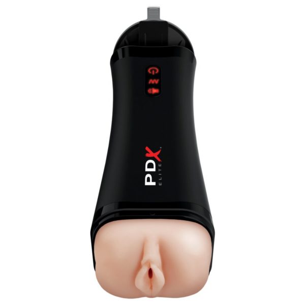 Pipedream Extreme Elite Rechargeable Talk-Back Super Masturbator - Pussy - Vanilla/Black