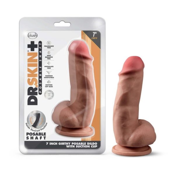 Dr. Skin Plus - 7 Inch Girthy Posable Dildo With Balls - Mocha