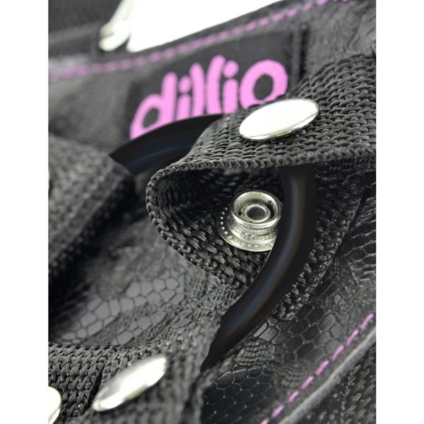 Dillio Strap-On Suspender Harness Set Black with Silicone Dong 6in - Pink - Imagen 4
