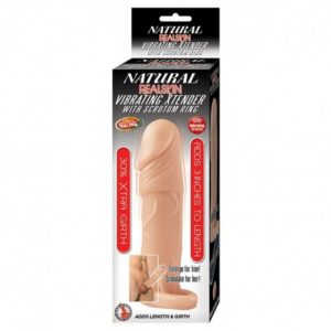 NATURAL REALSKIN VIBRATING XTENDER WITH SCROTUM RING-WHITE