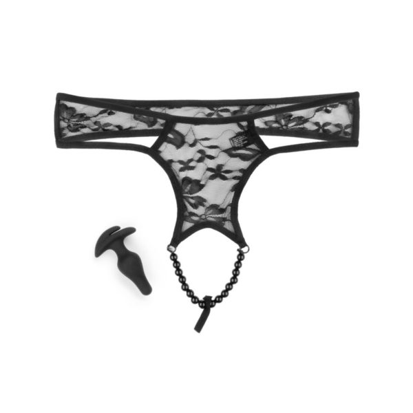 Hookup Panties Crotchless Pleasure Pearls - SM/LG - Black - Imagen 7