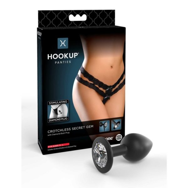 Hookup Panties Crotchless Secret Gem - SM/LG - Black